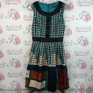 Show girl dress shiny buttons squares y2k Colorful Geometric Pattern Dress